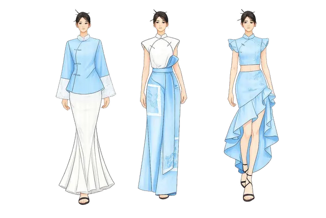 三套改造後服飾的彩色設計圖